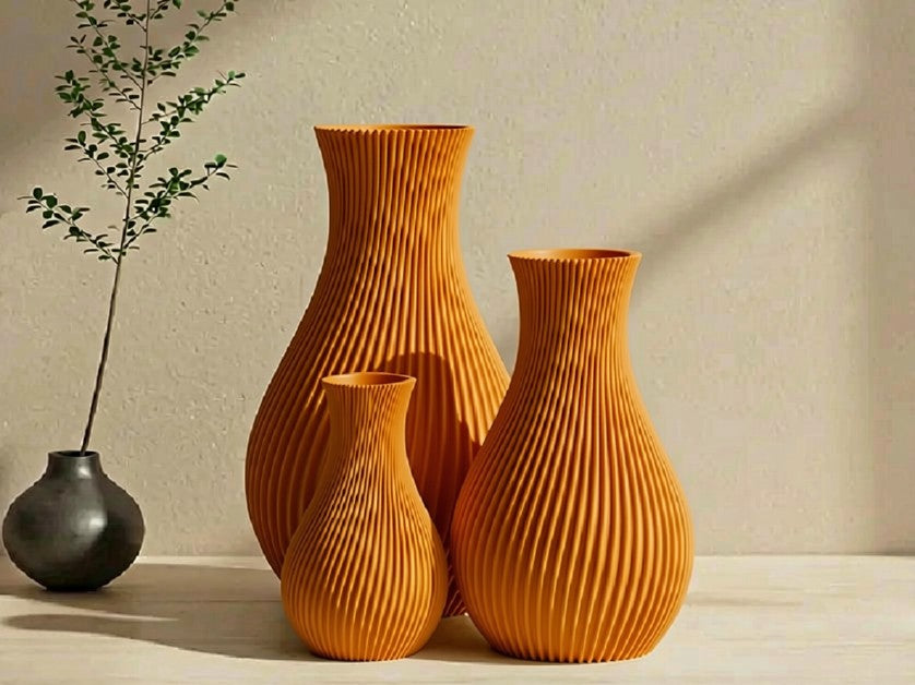 Set di 3 vasi a coste