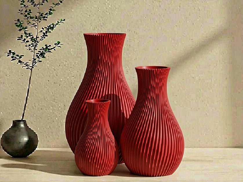 Set di 3 vasi a coste