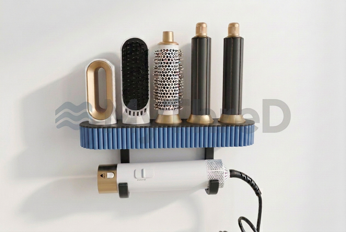 Porta accessori styling con coste blu, base e ganci neri
