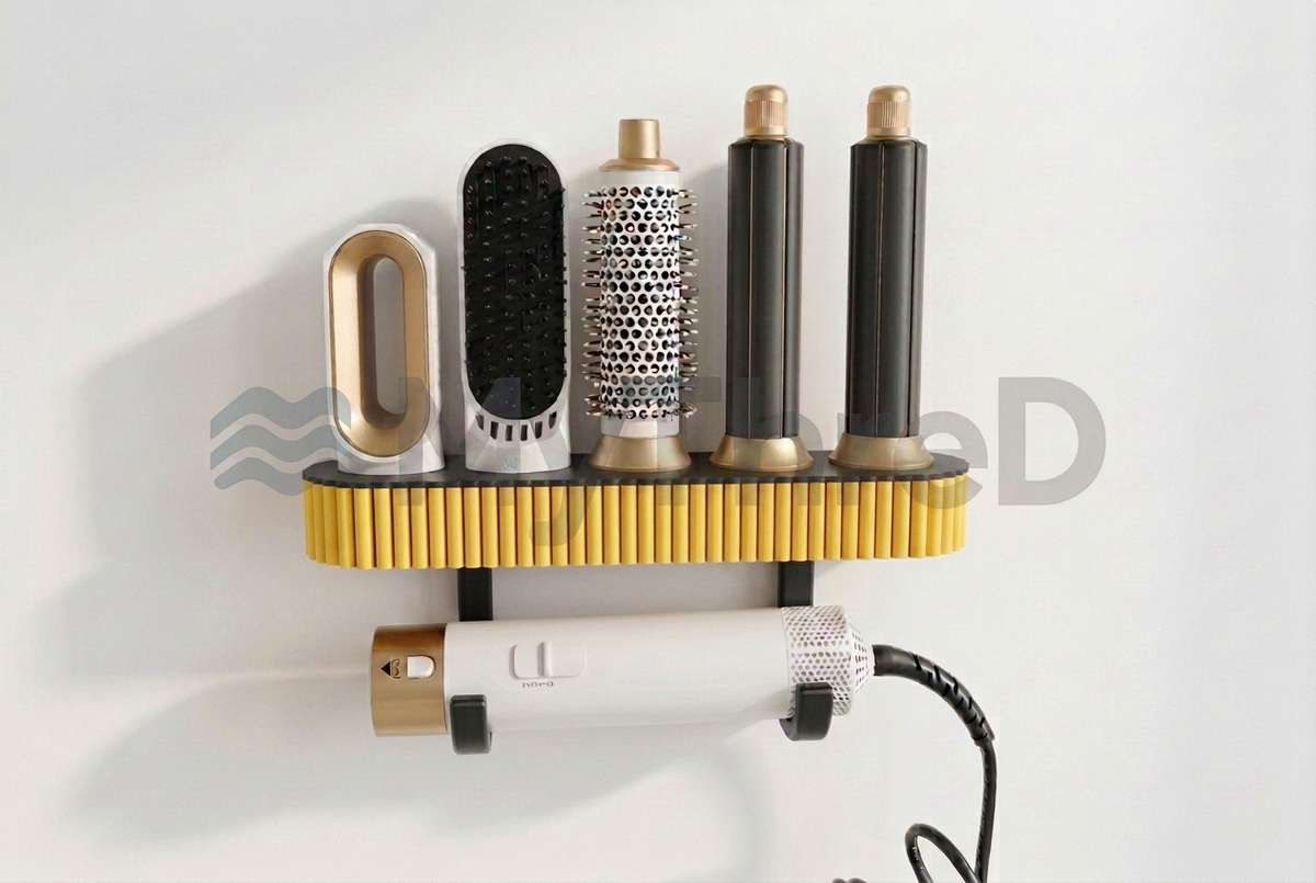 Porta accessori styling con coste giallo acceso, base e ganci neri