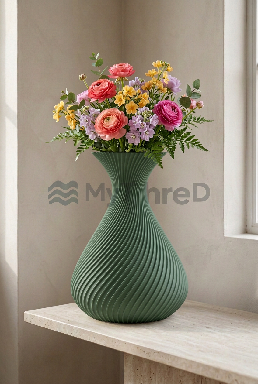 Vaso Elica verde con fiori colorati e filigrana MyThreeD