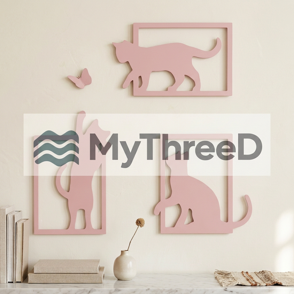 Set gatti e farfalla rosa pastello opaco MyThreeD