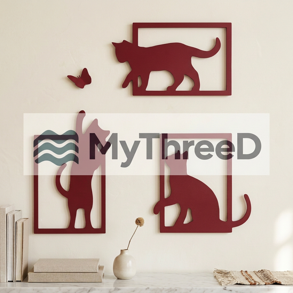 Set gatti e farfalla rosso rubino opaco MyThreeD