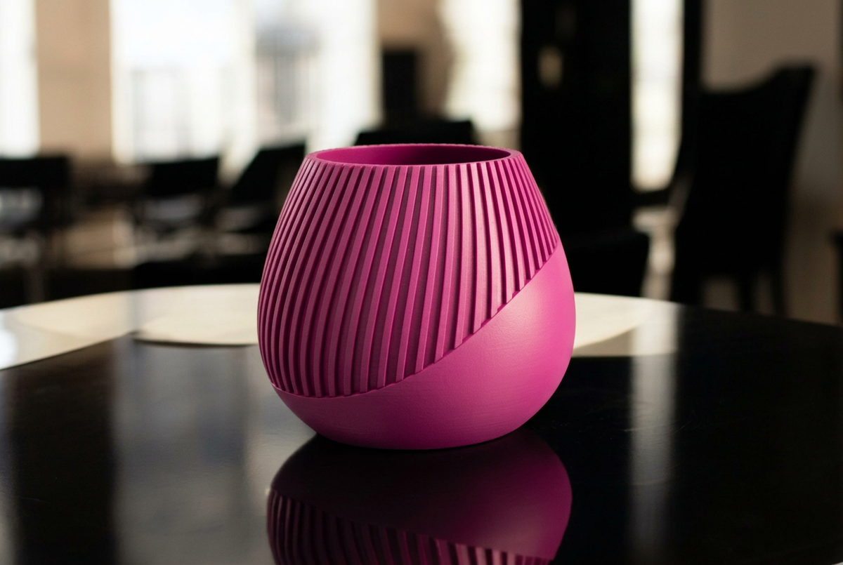 Vaso con righe diagonali magenta