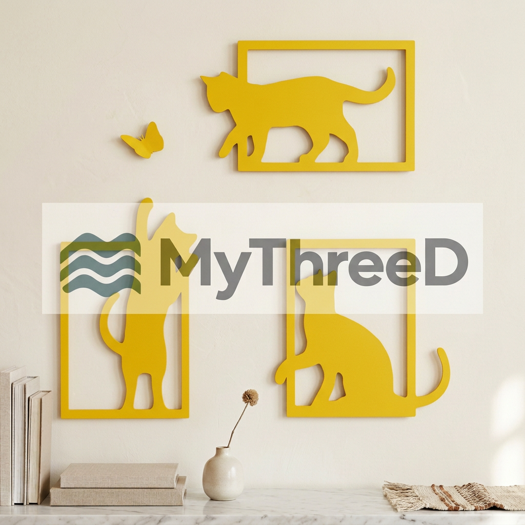Set gatti e farfalla giallo acceso opaco MyThreeD