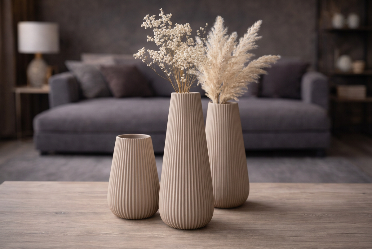 Tre vasi a coste, Beige matte