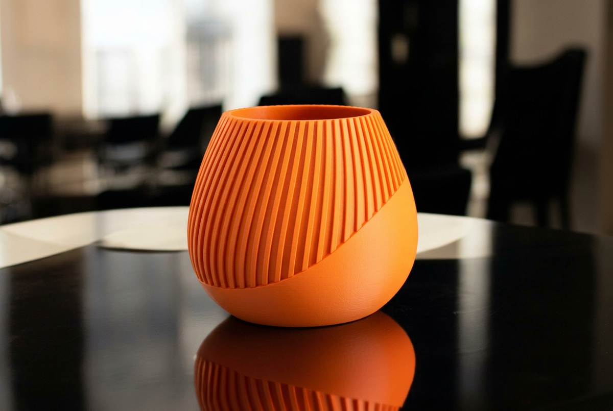 Vaso con righe diagonali arancione