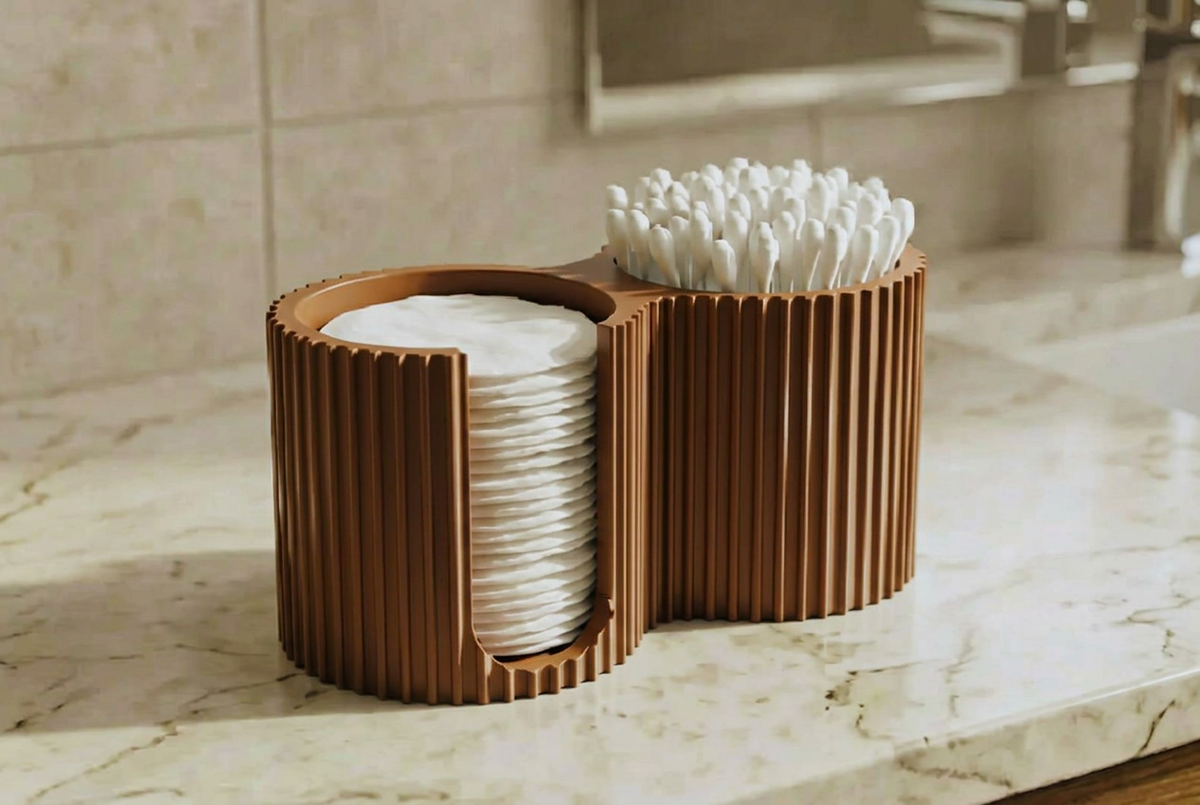 Porta dischetti e cotton fioc in marrone caldo