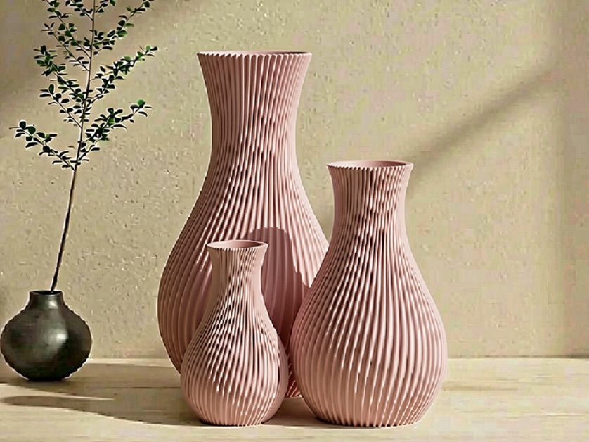 Set di 3 vasi a coste
