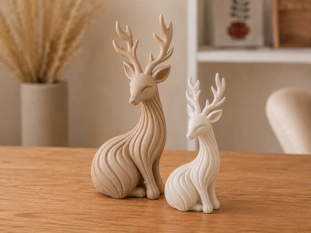 Coppia di cervi decorativi a coste