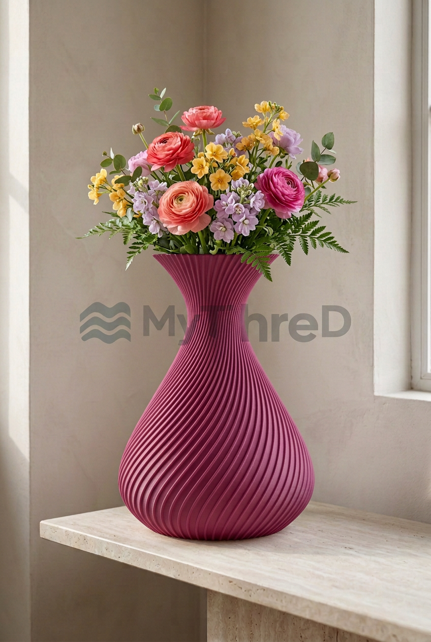 Vaso Elica magenta con fiori colorati e filigrana MyThreeD