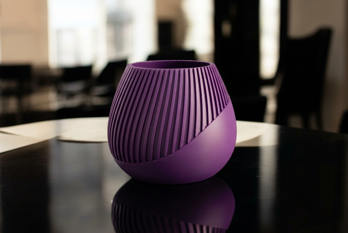 Vaso con righe diagonali viola