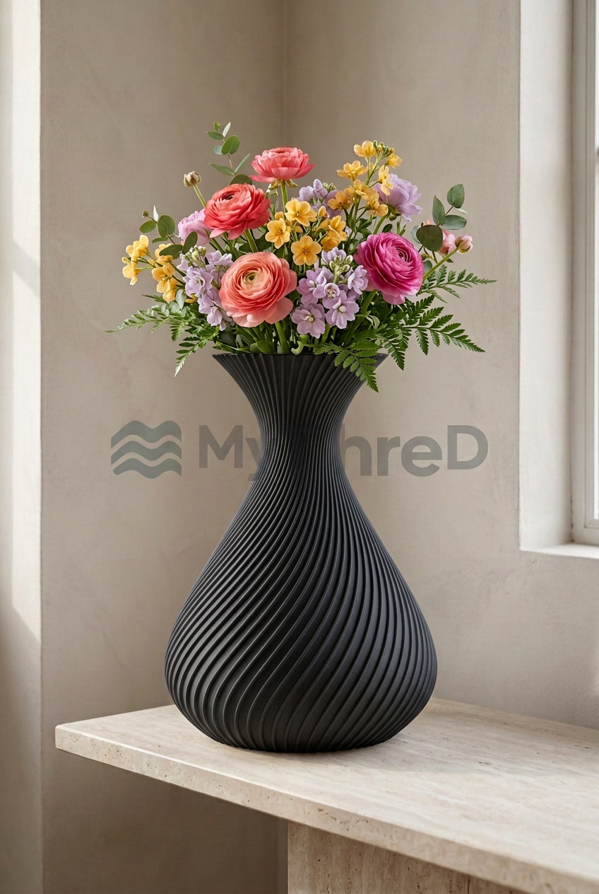Vaso Elica nero con fiori colorati e filigrana MyThreeD
