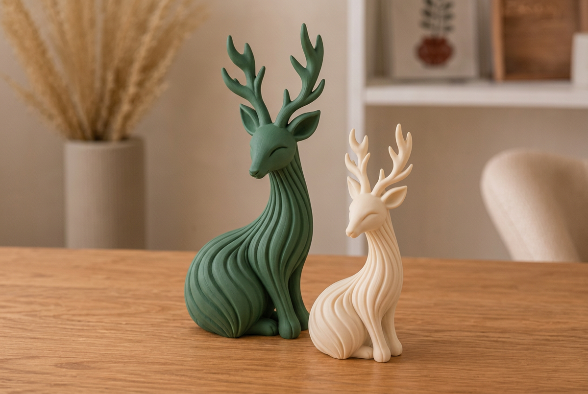 Coppia di cervi decorativi: grande Verde e piccolo Bianco avorio, esempio di abbinamento