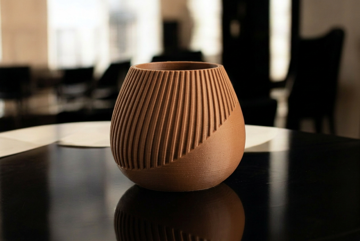 Vaso con righe diagonali marrone caldo matte