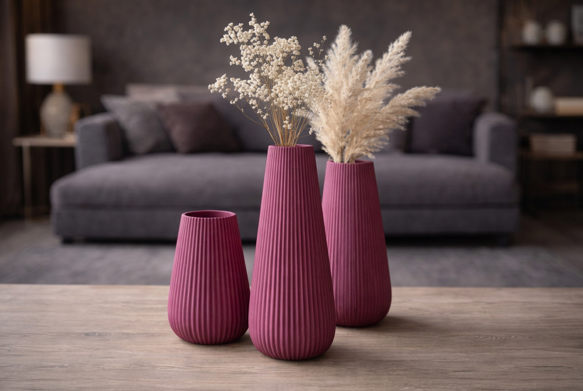 Tre vasi a coste, Magenta matte