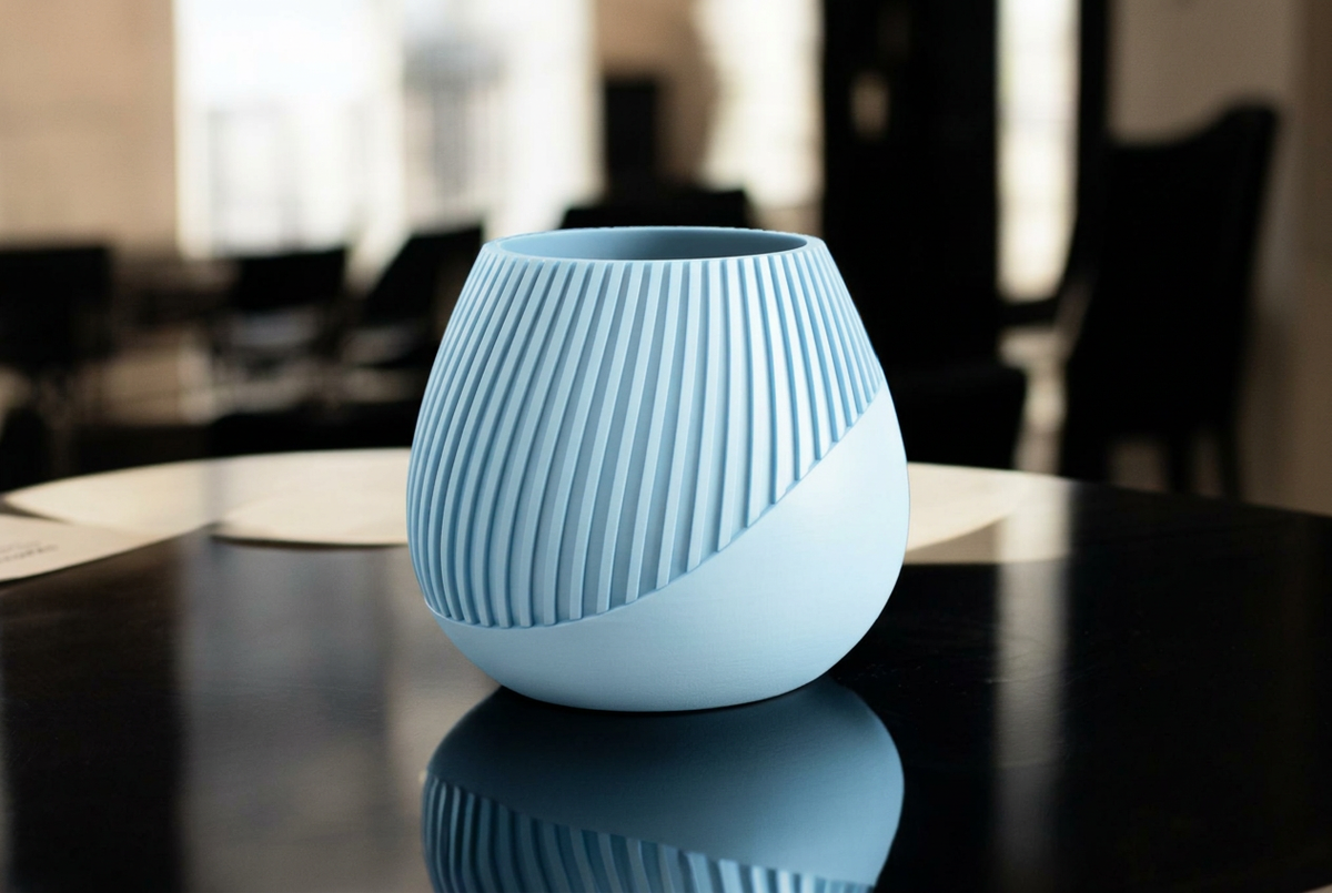 Vaso con righe diagonali celeste