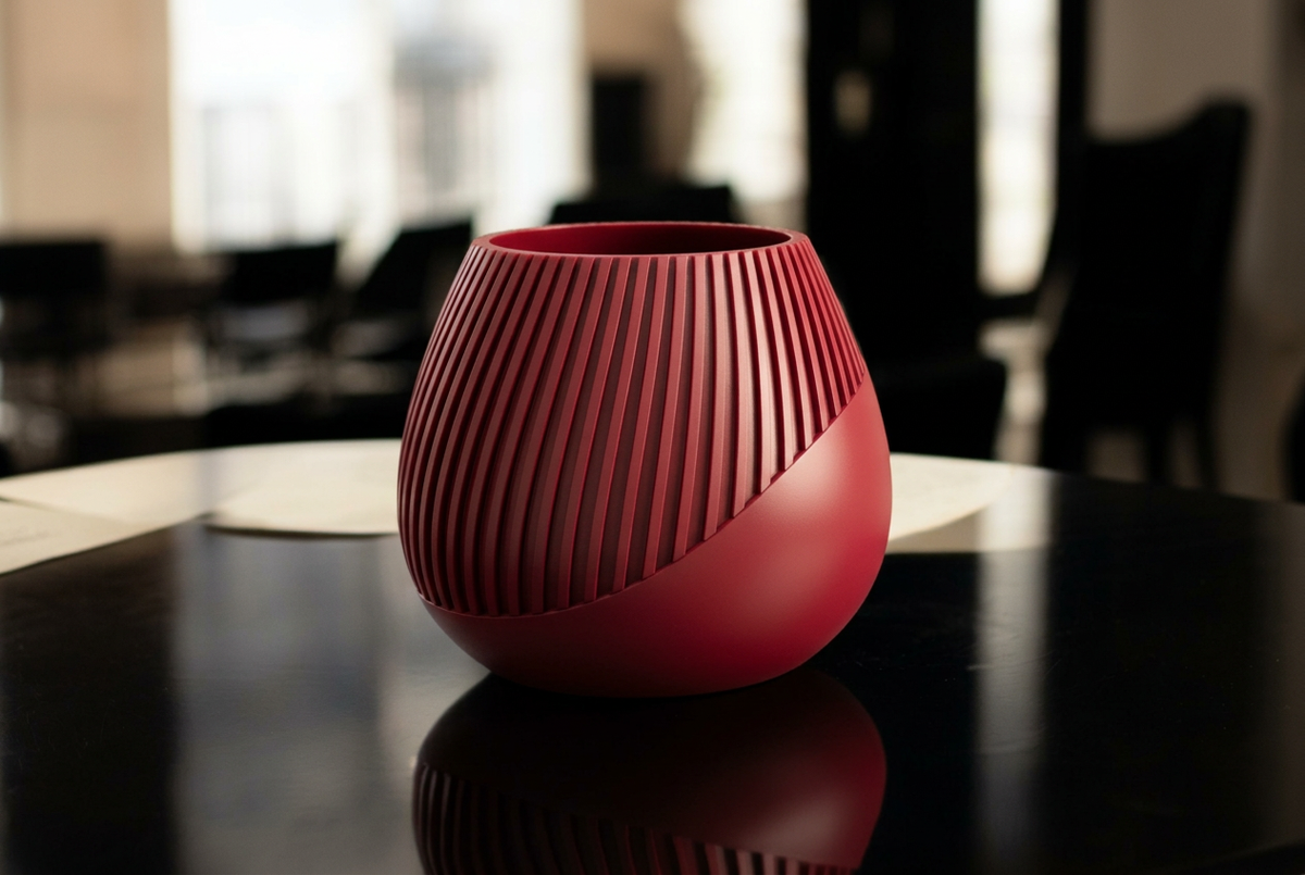 Vaso con righe diagonali rosso rubino