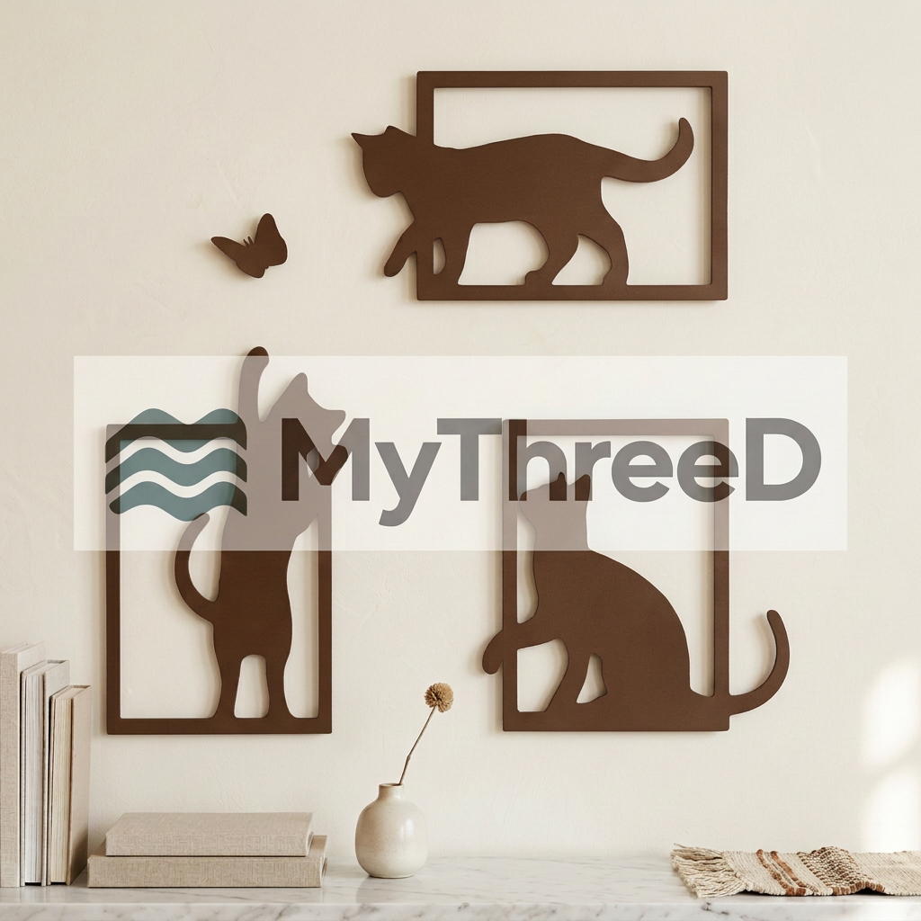 Set gatti e farfalla marrone caldo opaco MyThreeD