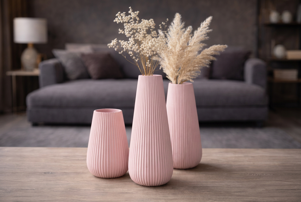 Tre vasi a coste, Rosa pastello matte