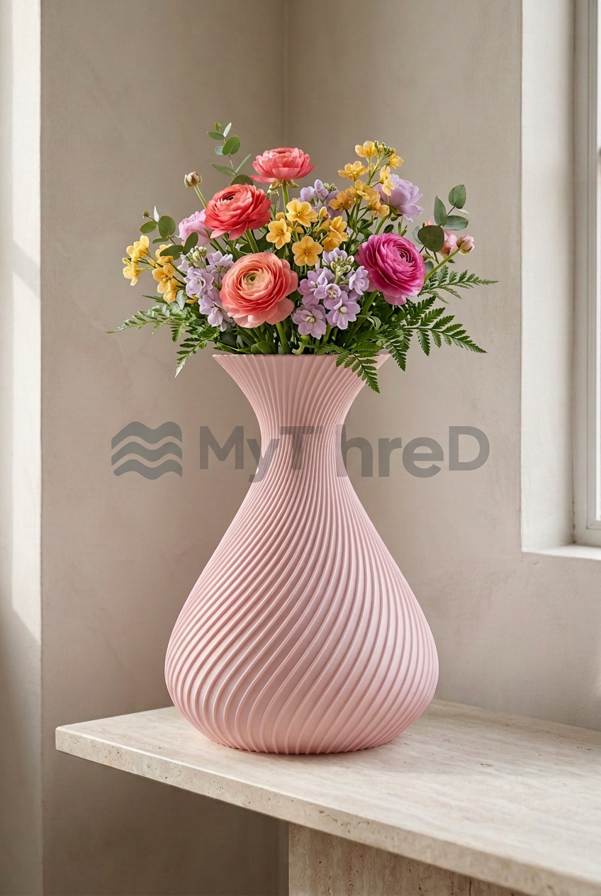 Vaso Elica rosa pastello con fiori colorati e filigrana MyThreeD