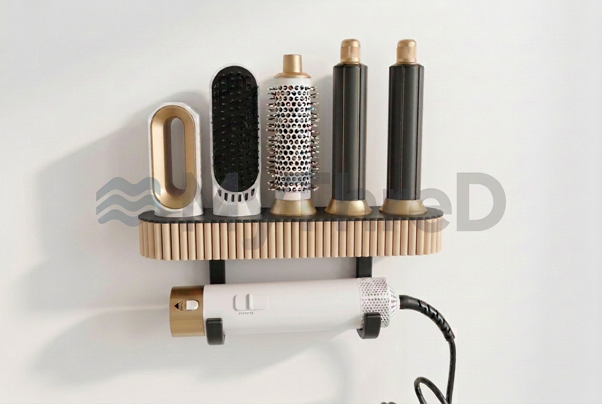 Porta accessori styling con coste beige, base e ganci neri