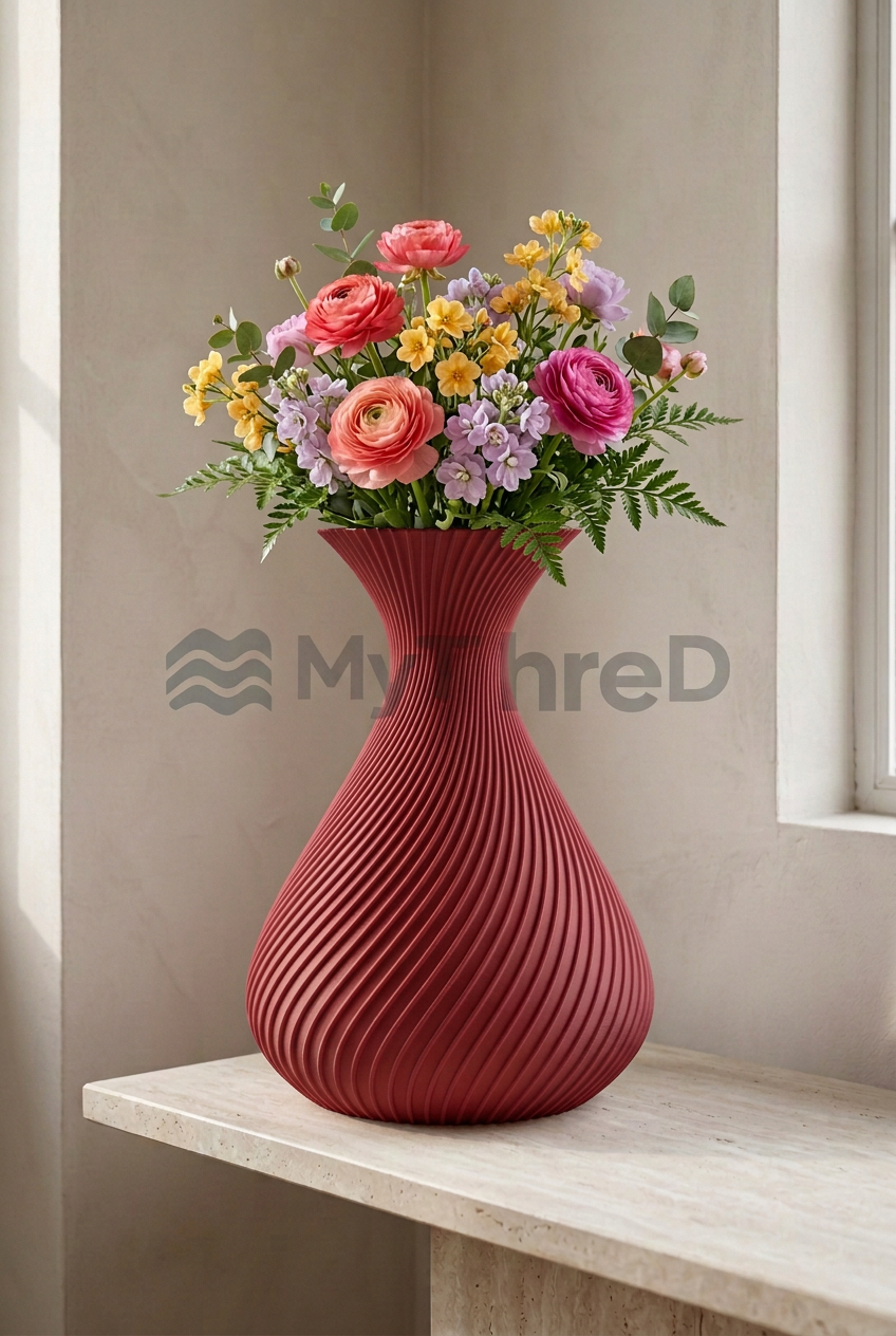 Vaso Elica Rosso rubino con bouquet e filigrana MyThreeD