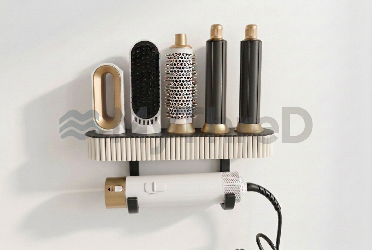 Porta accessori styling con coste bianco avorio, base e ganci neri