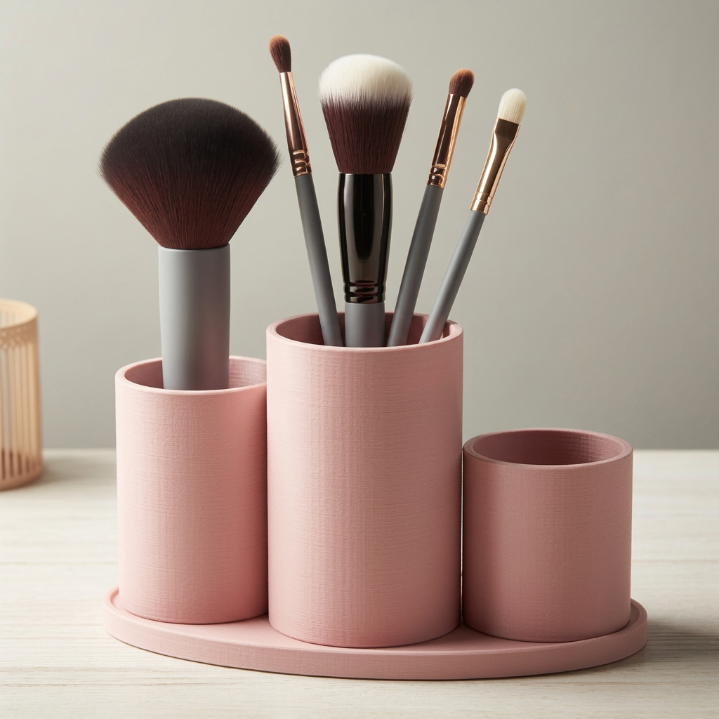 Portapennelli da trucco con 3 scomparti e base